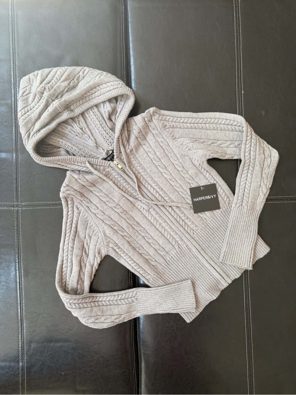 Harper & Ivy - Girl’s Light Gray Cable-Knit Hooded Sweater
